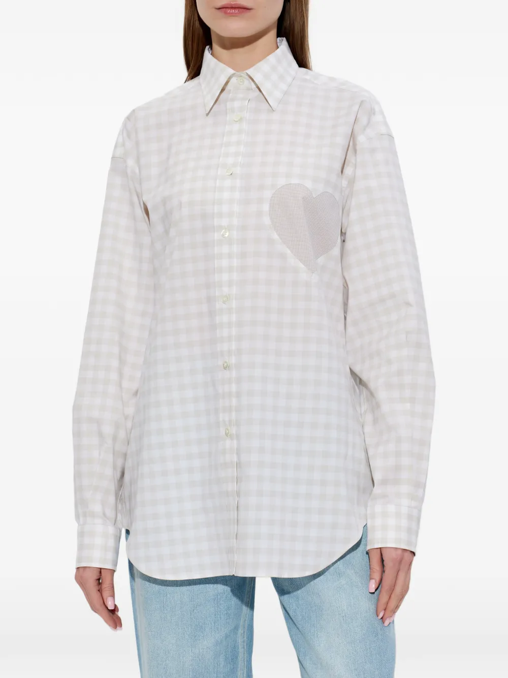  Moschino Heart-motif Check-pattern Shirt - Neutrals 