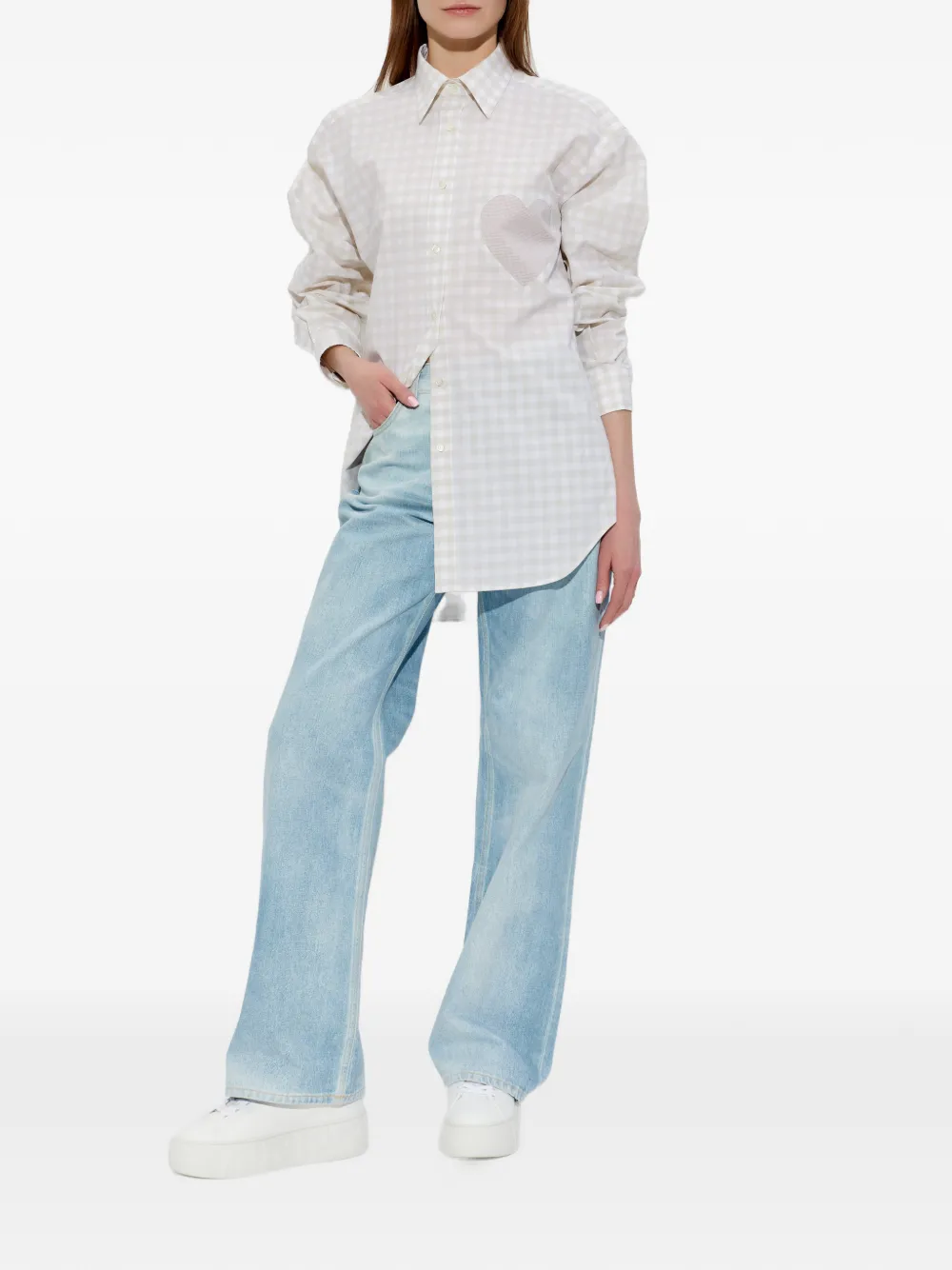  Moschino Heart-motif Check-pattern Shirt - Neutrals 