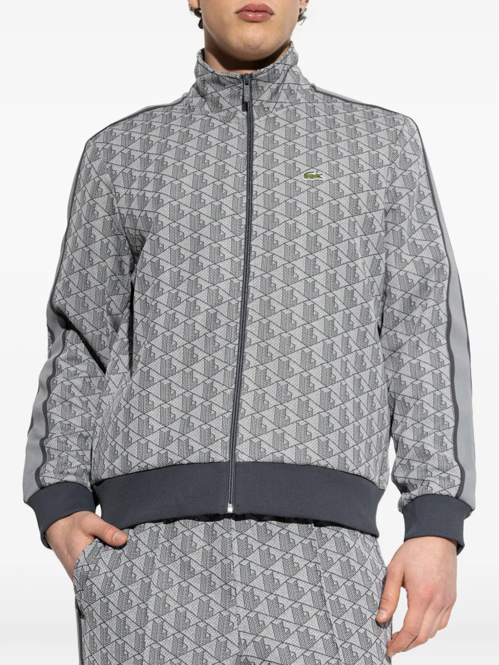  Lacoste Patterned Zip-up Sweatshirt - Grey 