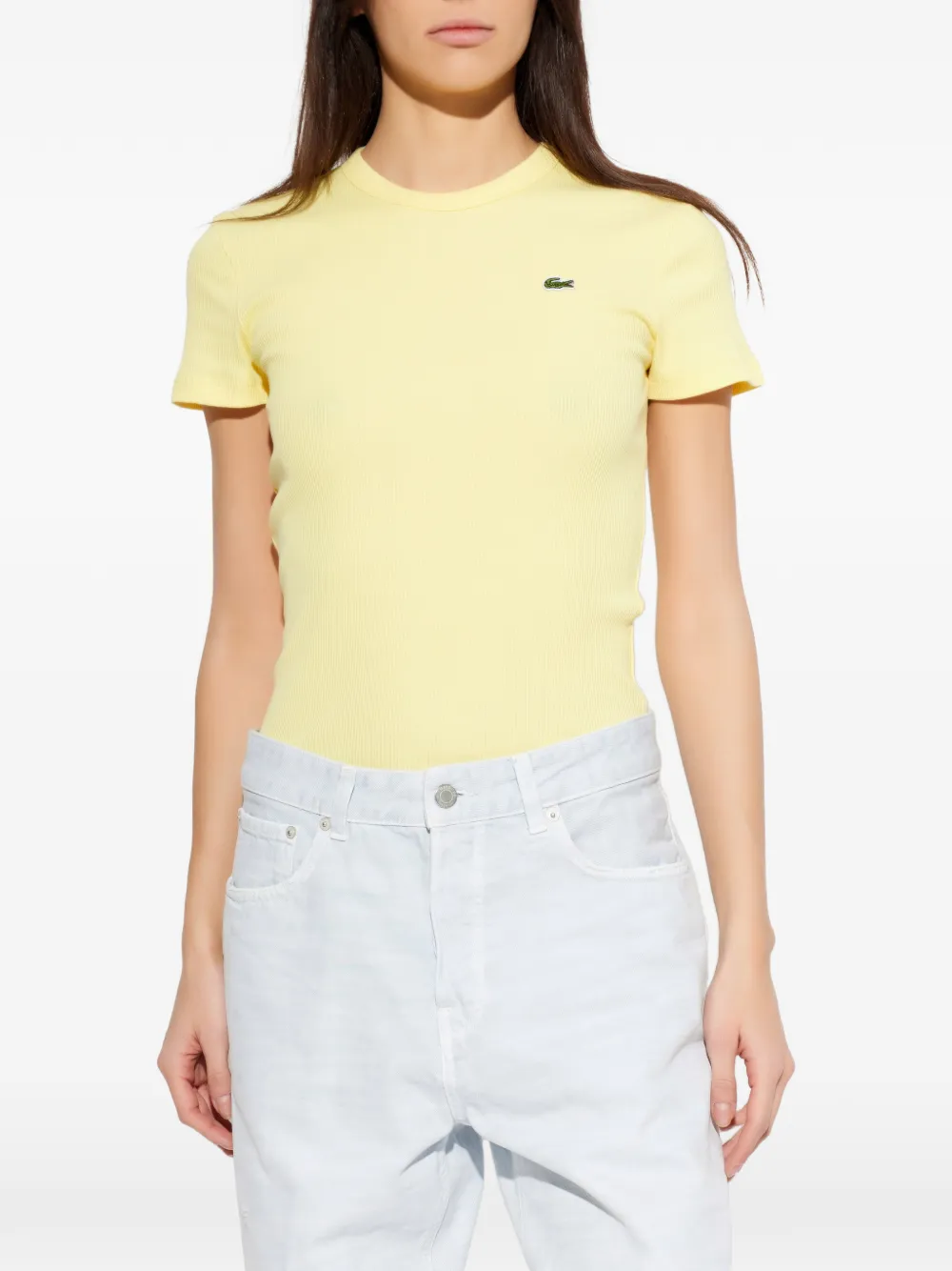 Lacoste Geribbeld T-shirt met logo Geel