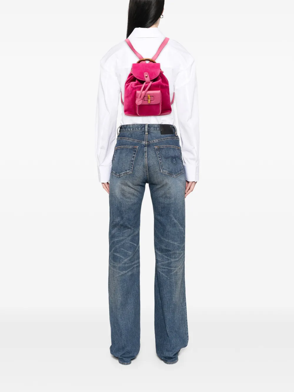 Pre-owned Gucci 2000-2015 Suede Bamboo Backpack In Pink