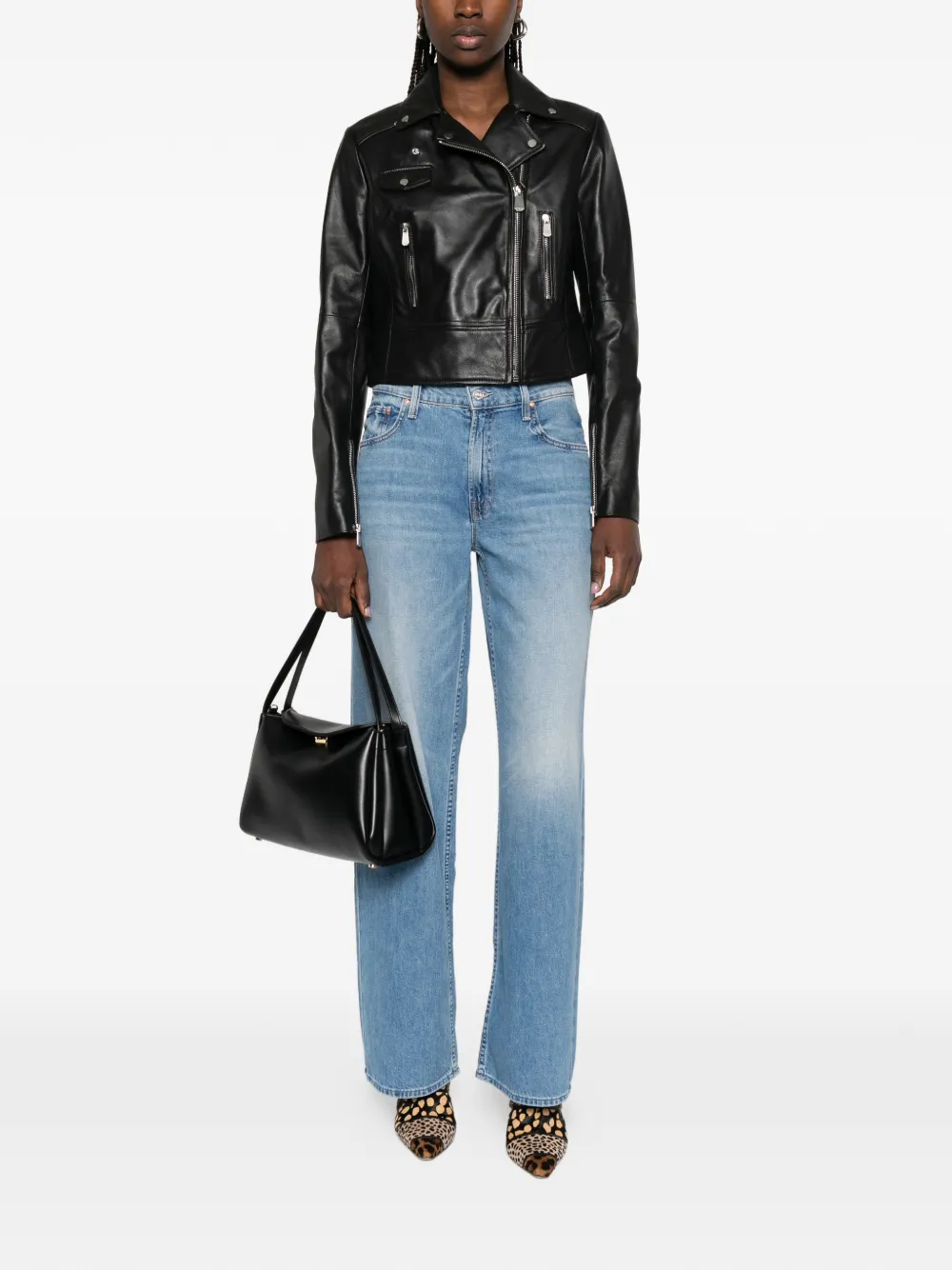 Pinko Zip Leather Jacket - Black 