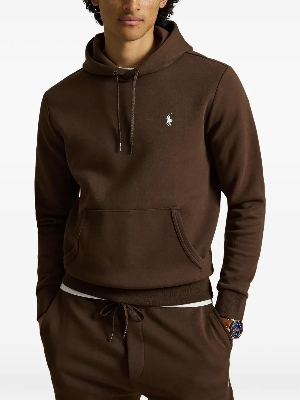 Polo Ralph Lauren Dubbelgebreide hoodie met logoborduurwerk Bruin