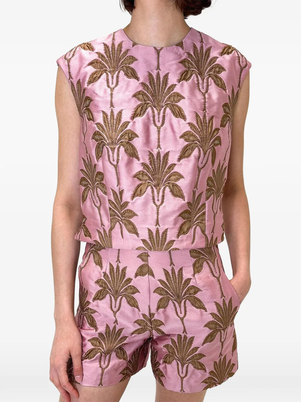 Odeeh Sleeveless floral shirt - Roze