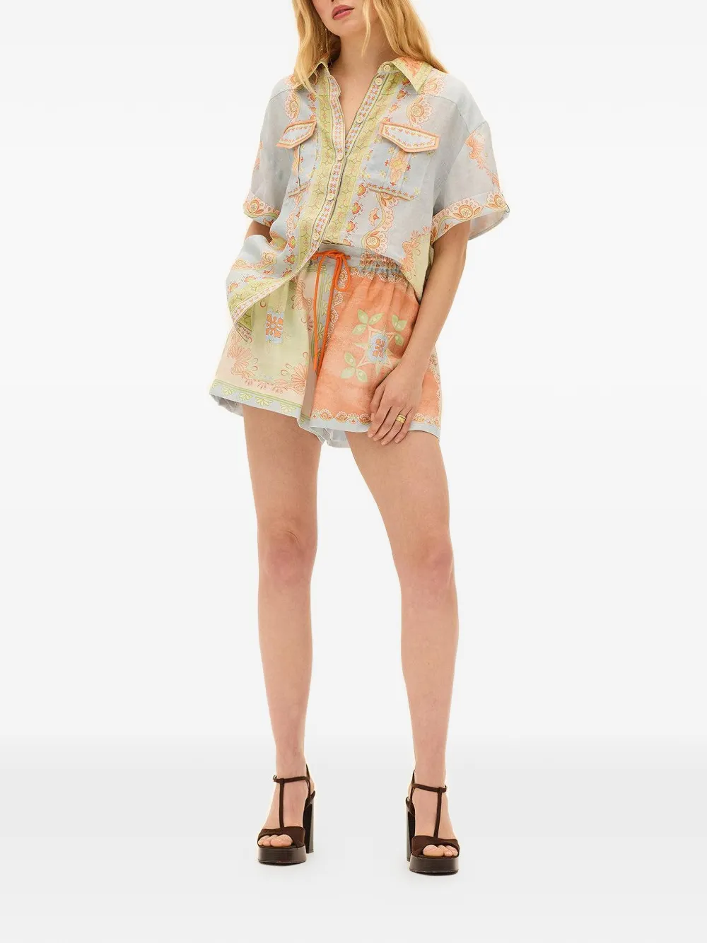  Kate Ford Matthiola Flow Floral Print Drawstring Shorts - Blue 