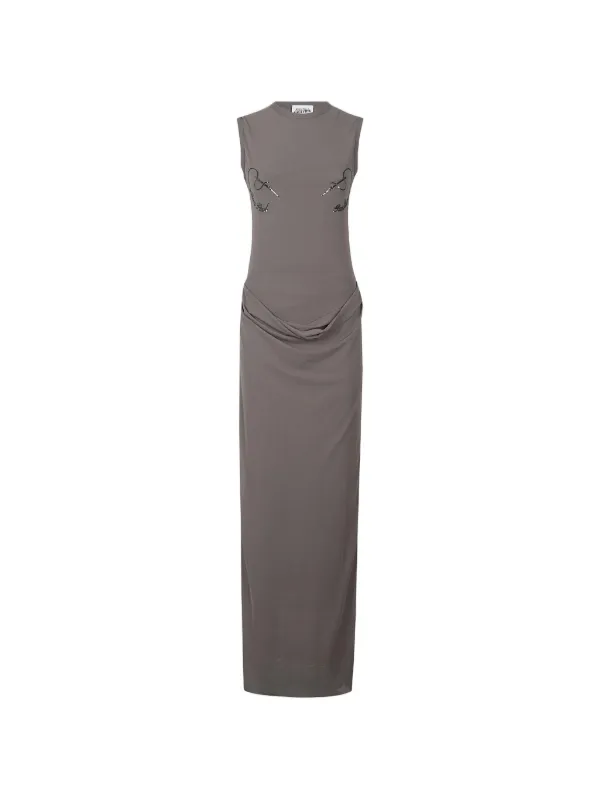 slim fit dress slacks Jean Paul Gaultier Soleil Striped Mesh Mini Dress Gray/Navy Size Small
