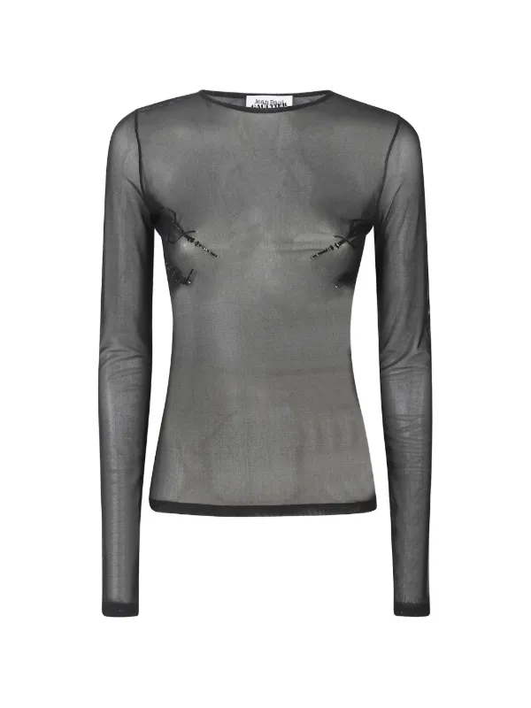 Jean Paul Gaultier Sequin-embroidered Mesh Top in Black