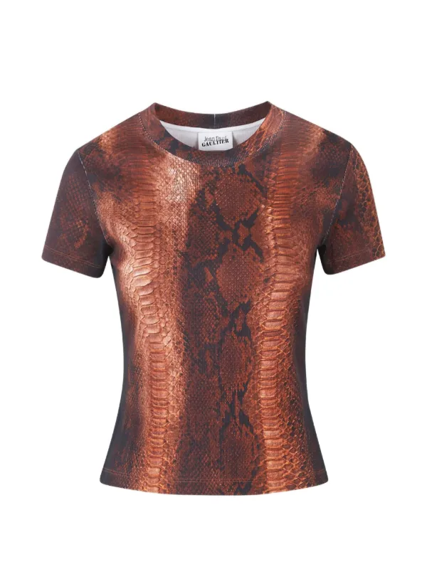 Jean Paul Gaultier Python-print Crew-neck T-shirt in Brown