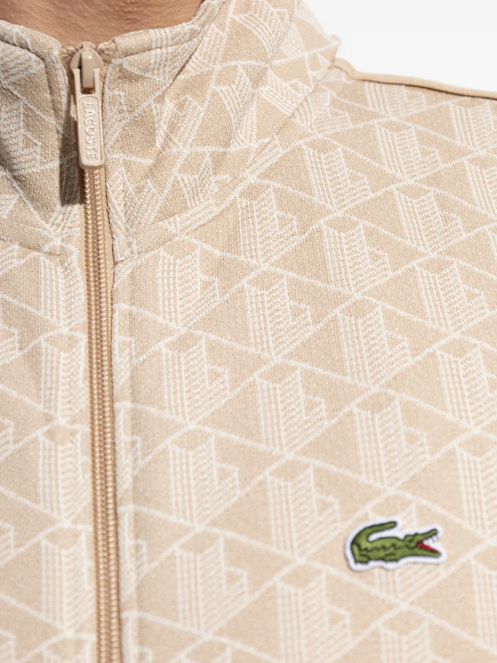 Lacoste Sweater met patroon en rits Beige