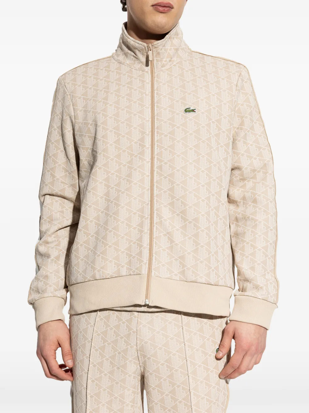  Lacoste Patterned Zip-up Sweatshirt - Neutrals 