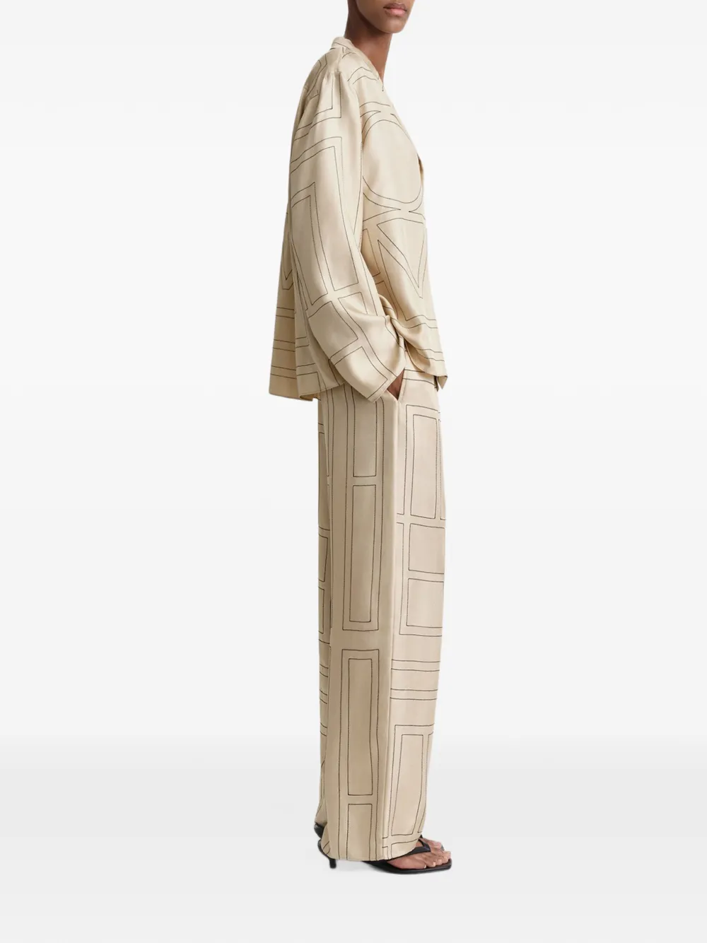 TOTEME Zijden pyjamabroek met monogram Beige