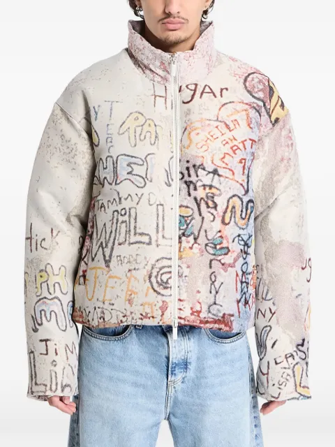 Jordan graffiti-design zip-fastening puffer jacket