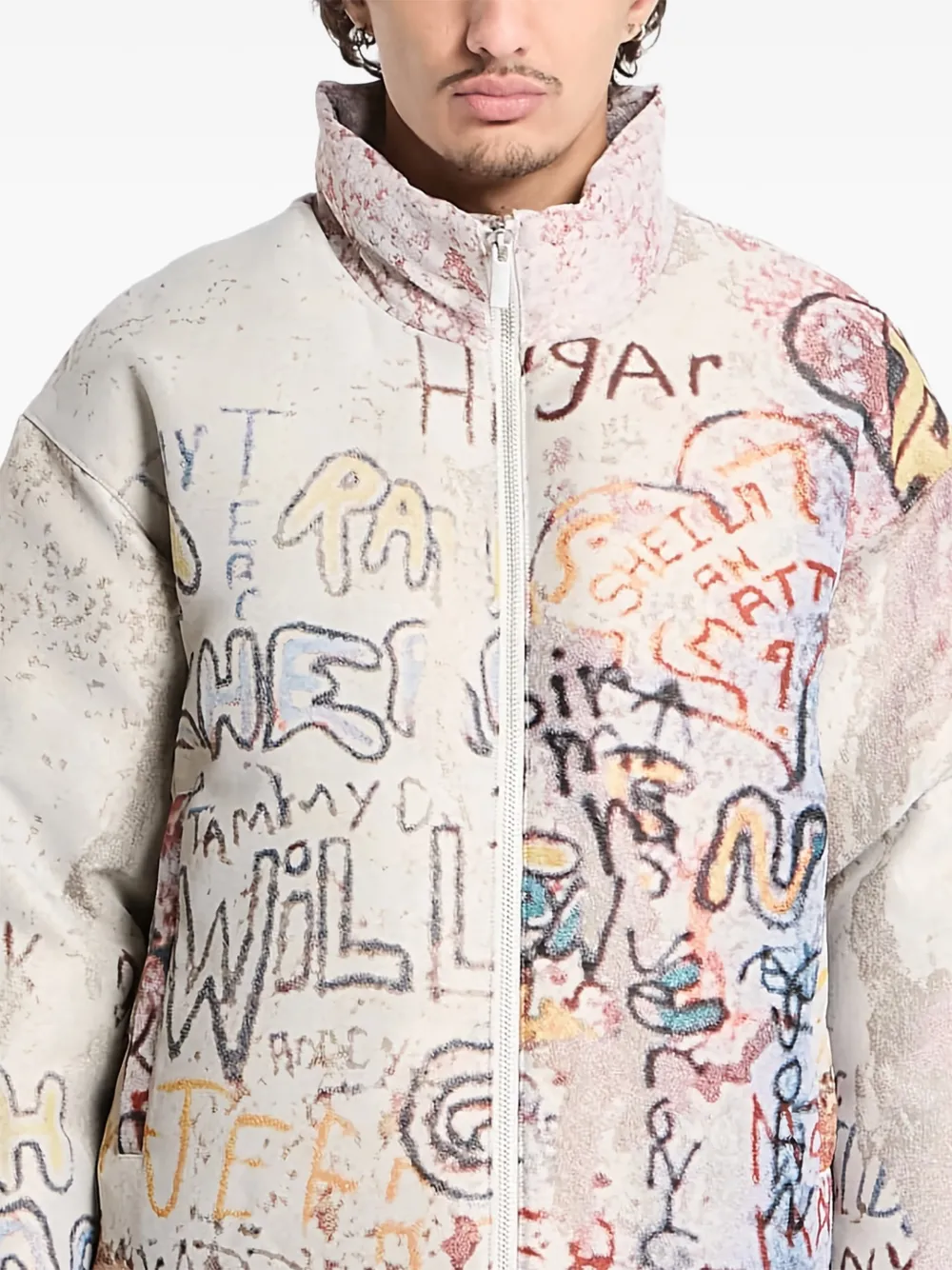  Jordan Graffiti-design Zip-fastening Puffer Jacket - Neutrals 