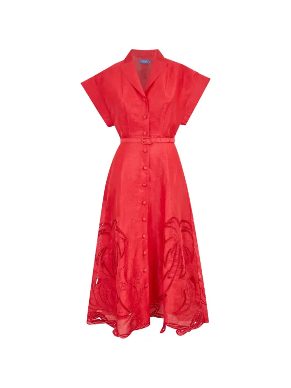 Leo Lin Aubrey Midi Dress in Red