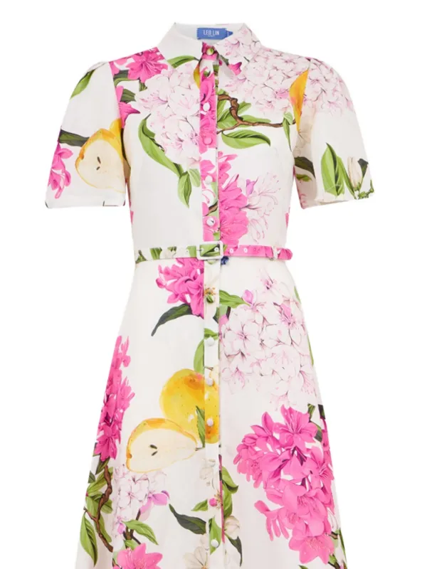 Leo Lin Becca Floral ruffled-detail Midi Dress | White | FARFETCH