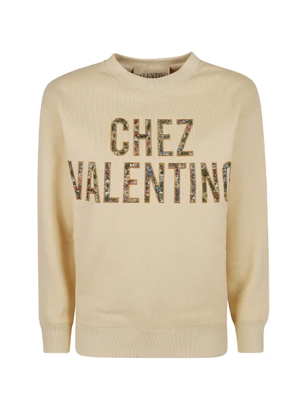 Valentino Garavani Logo-embroidered Sweatshirt in Neutrals