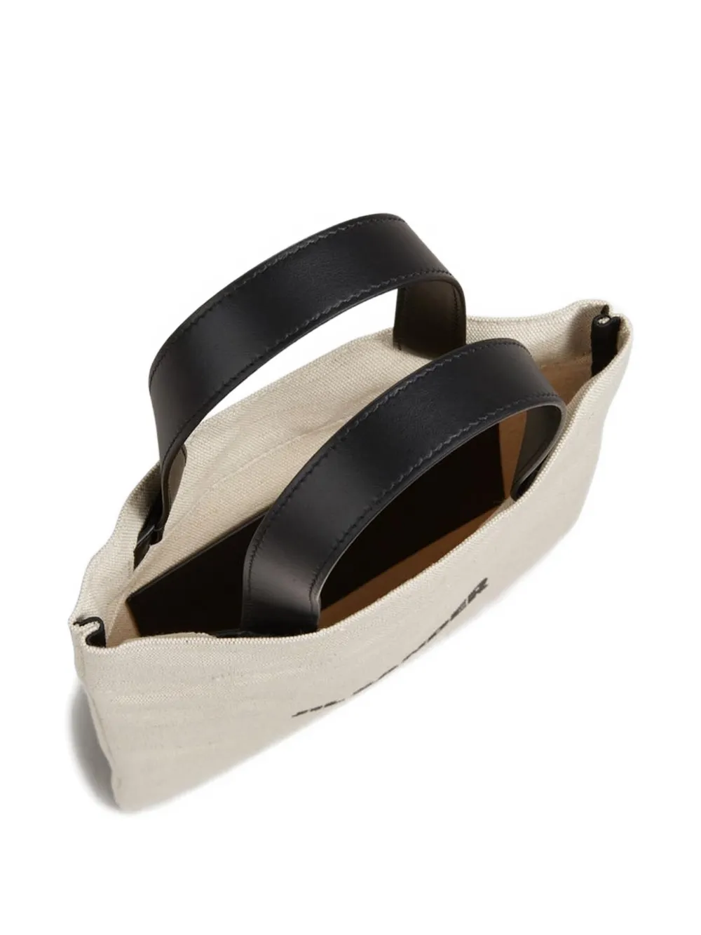 Jil Sander Shopper met logoprint en leren handgrepen Beige