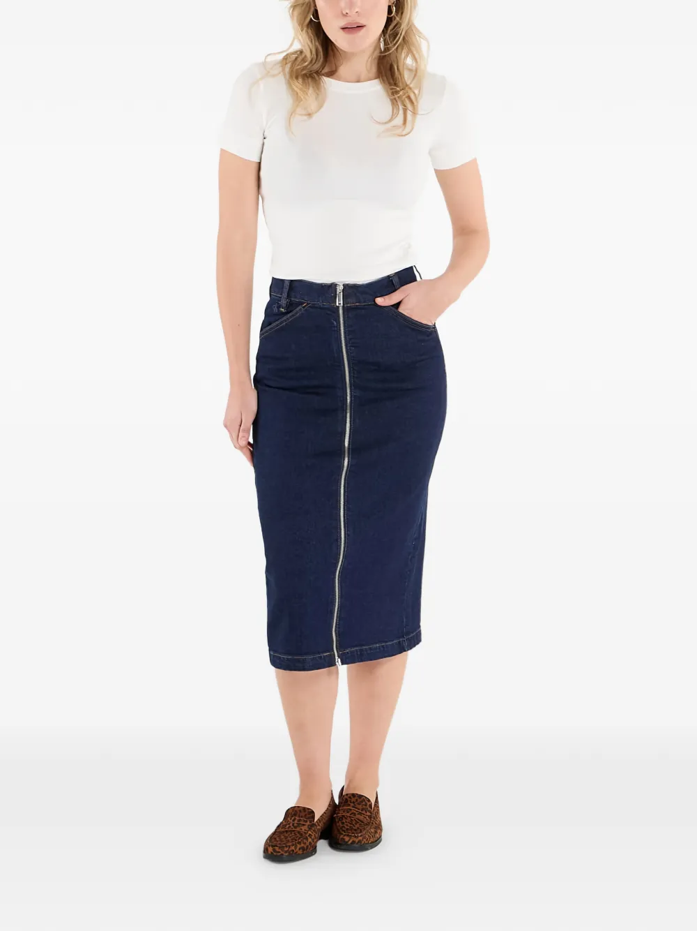  Calvin Klein Denim Zip-fastening Midi Skirt - Blue 