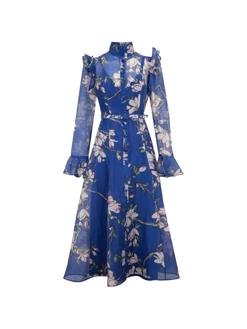 Leo Lin Katrina ruffled-detail floral midi dress - Blu