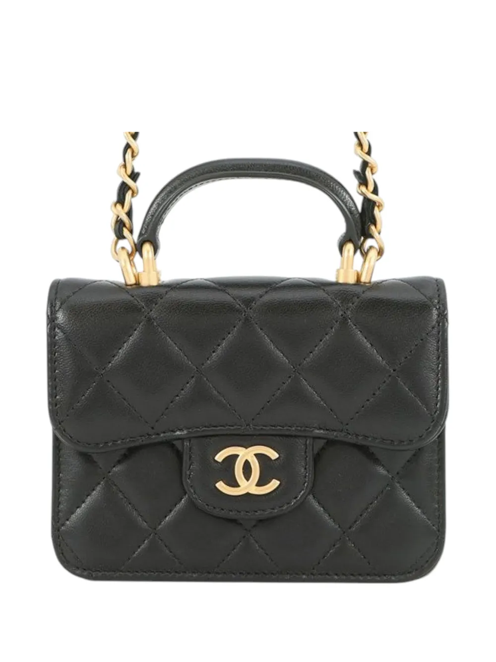 CHANEL Pre-Owned 2021 CC Quilted Lambskin Top Handle Flap Coin Purse with Chain satchel - Nero