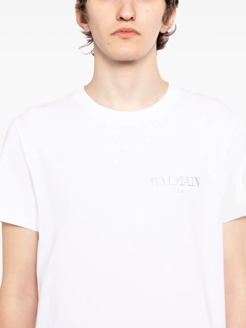 Balmain T-shirt met logopatch en ronde hals Wit