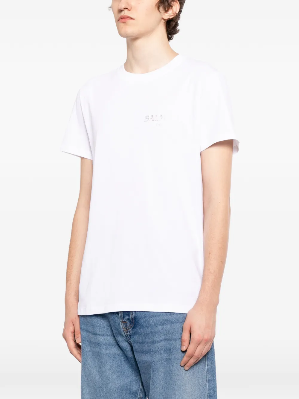 Balmain T-shirt met logopatch en ronde hals Wit