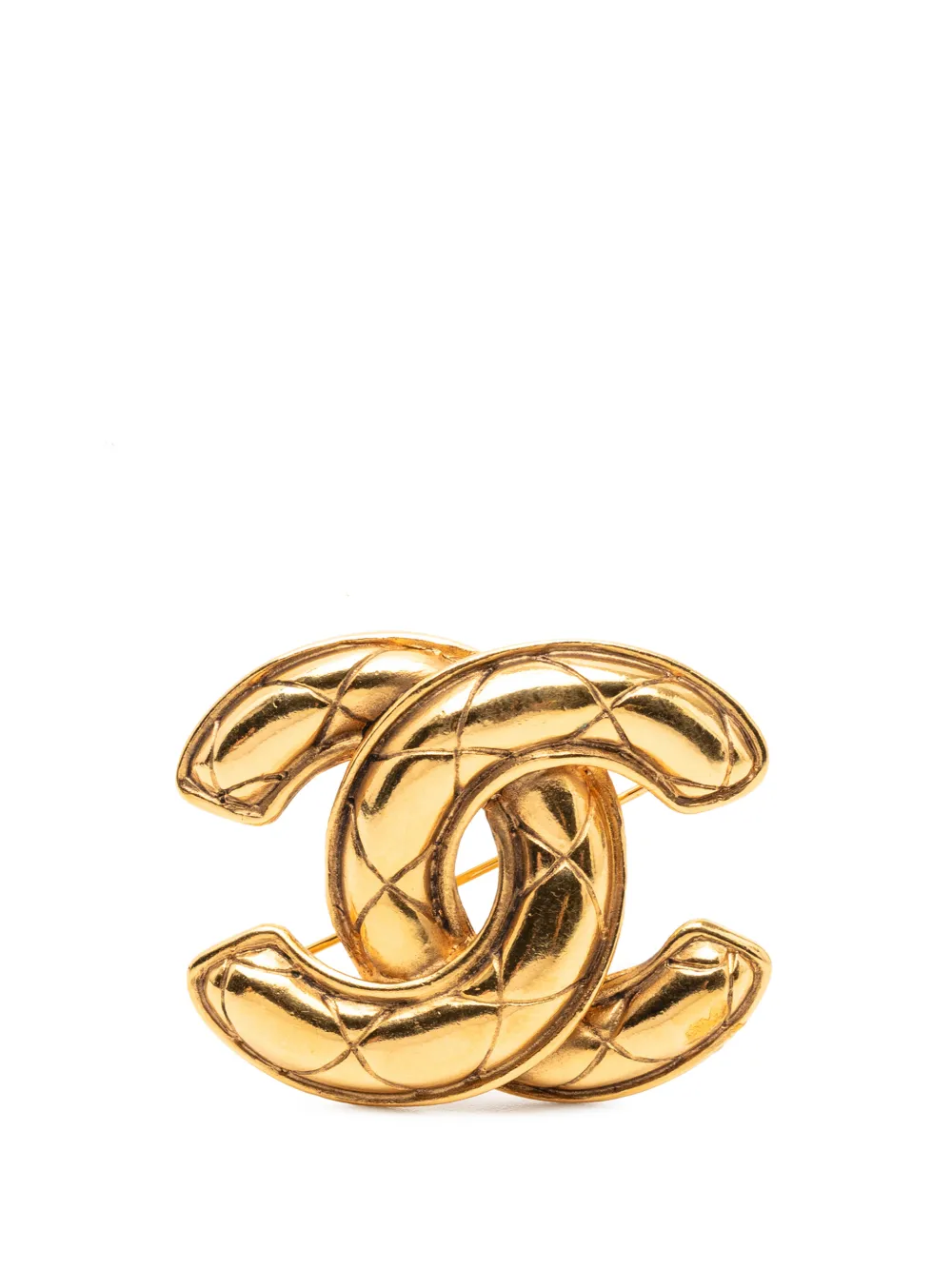 CHANEL Pre-Owned 1970-1980 CC Gold Plated Quilted Brooch costume brooch - Oro