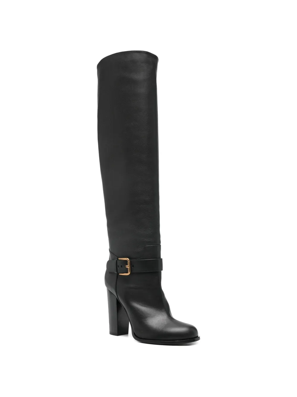 Leather Buckled Knee-High Boots