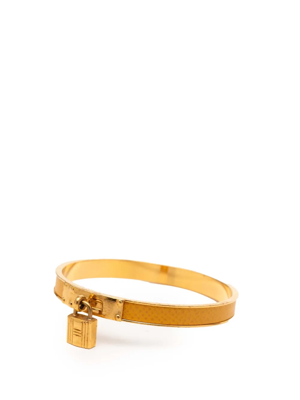  Hermès Pre-owned 2000-2020 Gold Plated Epsom Kelly Cadena Lock Bangle Bracelet Costume Bracelet 