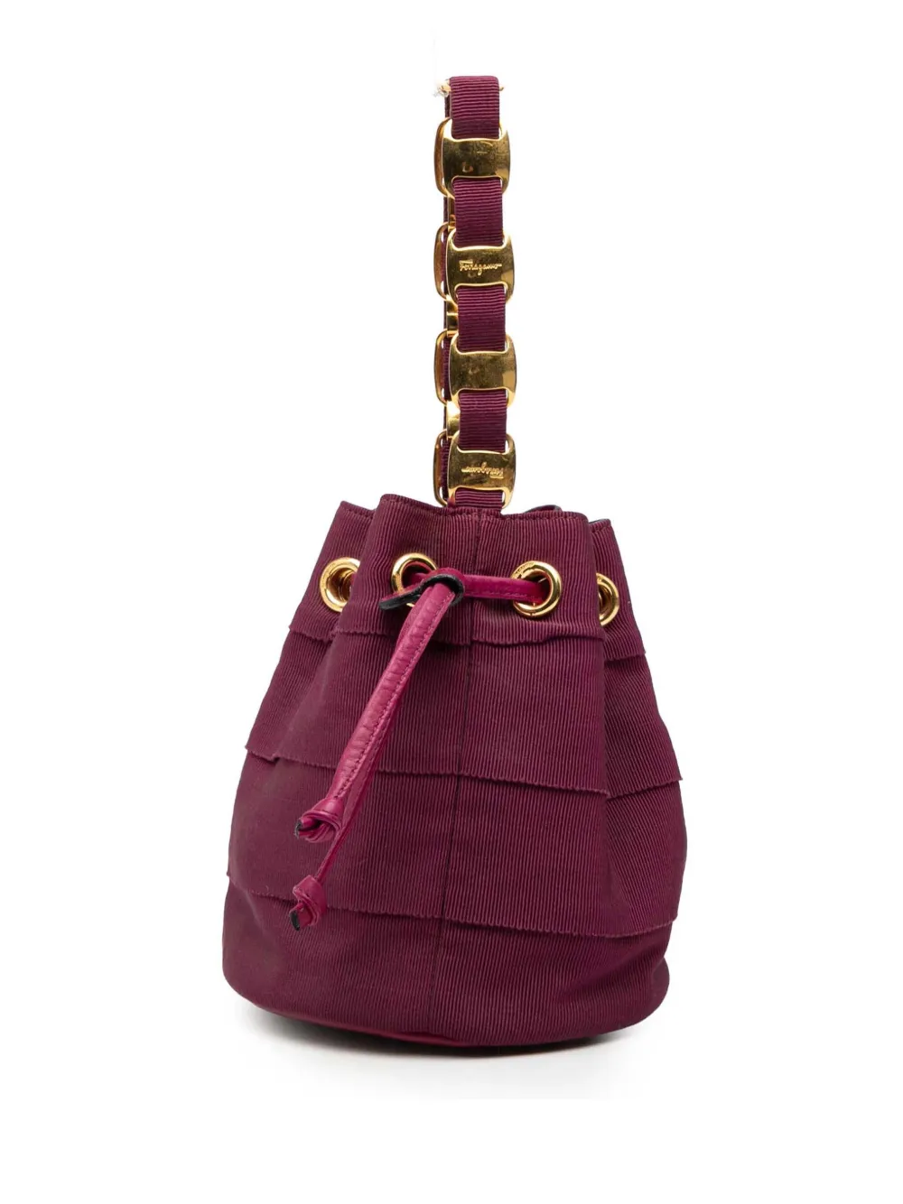 Ferragamo Pre-Owned 2010-2025 Nylon Tiered Grosgrain Vara Drawstring bucket bag - Viola