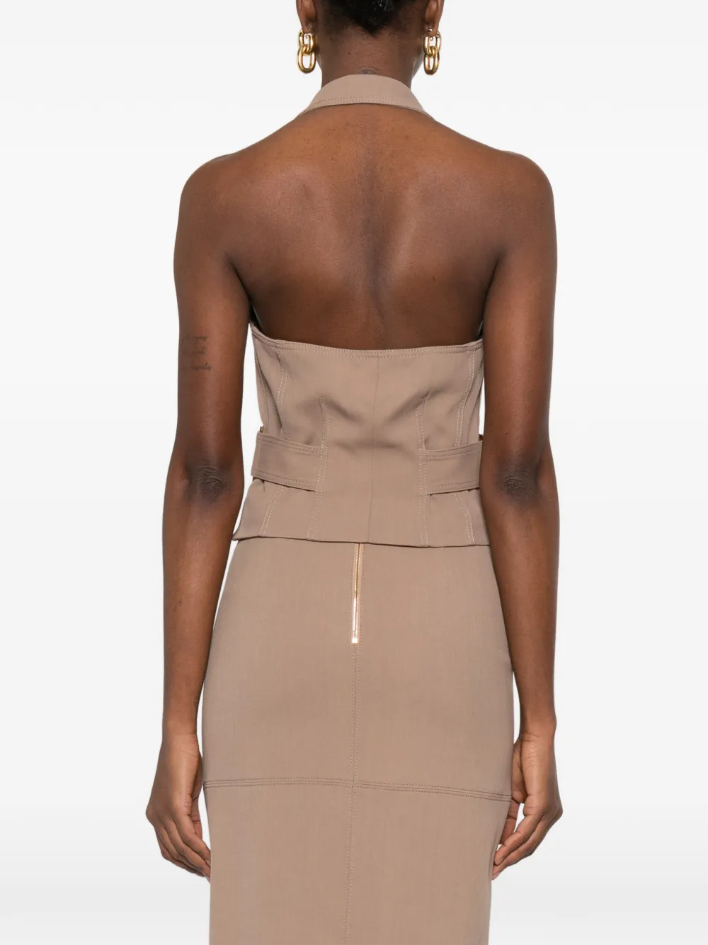 Elisabetta Franchi Gabardine gilet met ceintuur Bruin