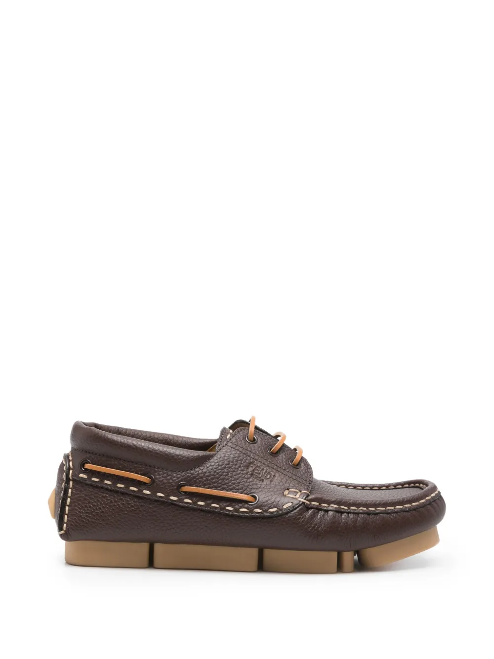 Fendi Pre-Owned lace-up leather boat shoes - Braun