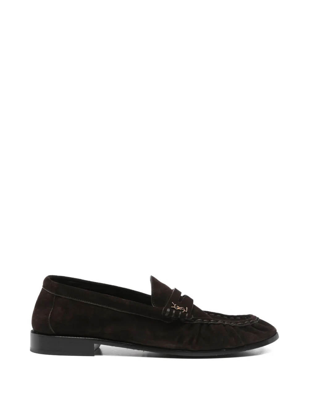 Saint Laurent Pre-Owned Cassandre-detail suede loafers - Braun