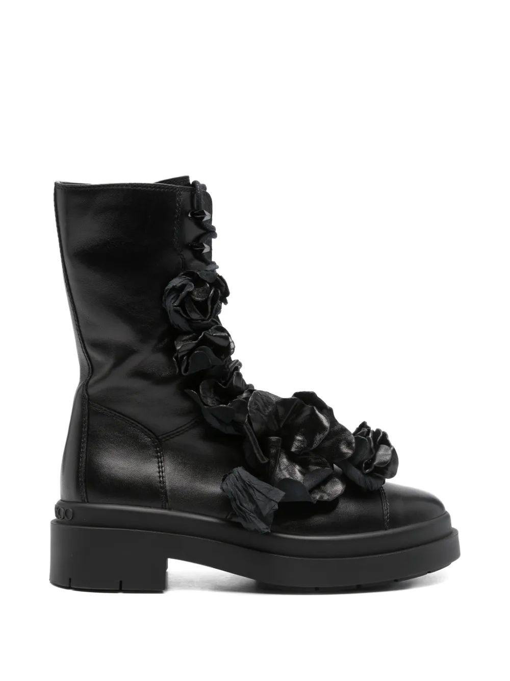 Jimmy Choo Pre-Owned Nari flower-appliqué combat boots - Nero