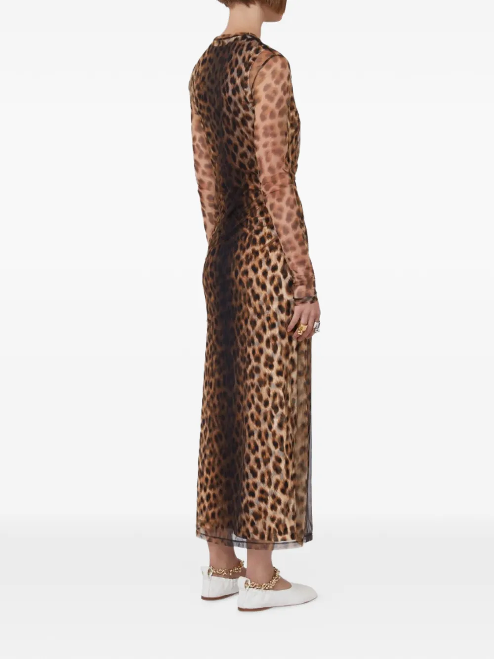 Sportmax Jurk met luipaardprint en lange mouwen Beige