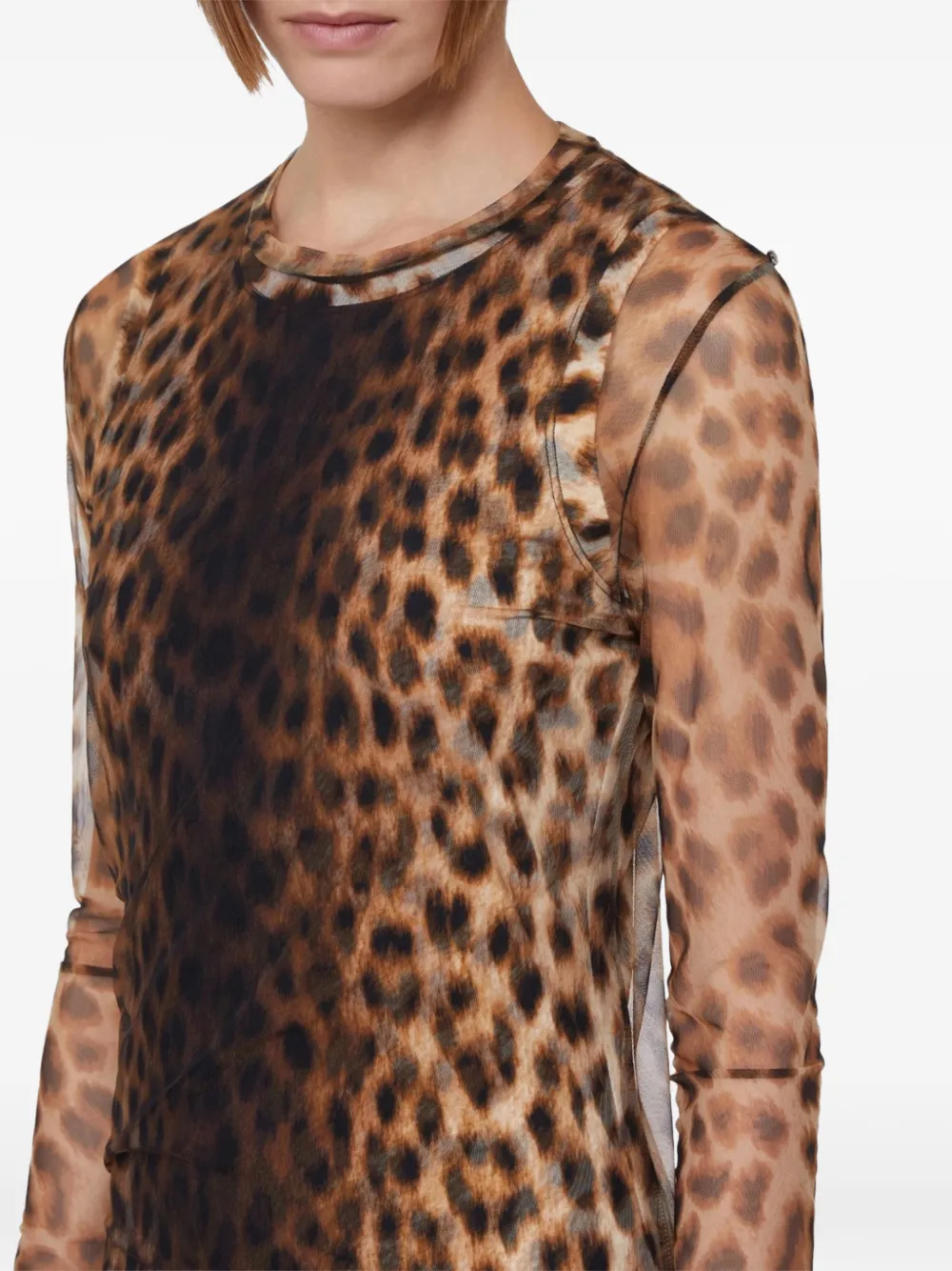Sportmax Jurk met luipaardprint en lange mouwen Beige