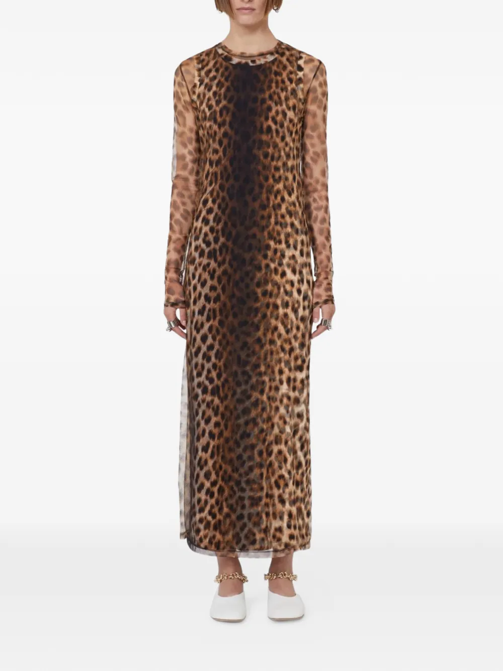 Sportmax Jurk met luipaardprint en lange mouwen Beige