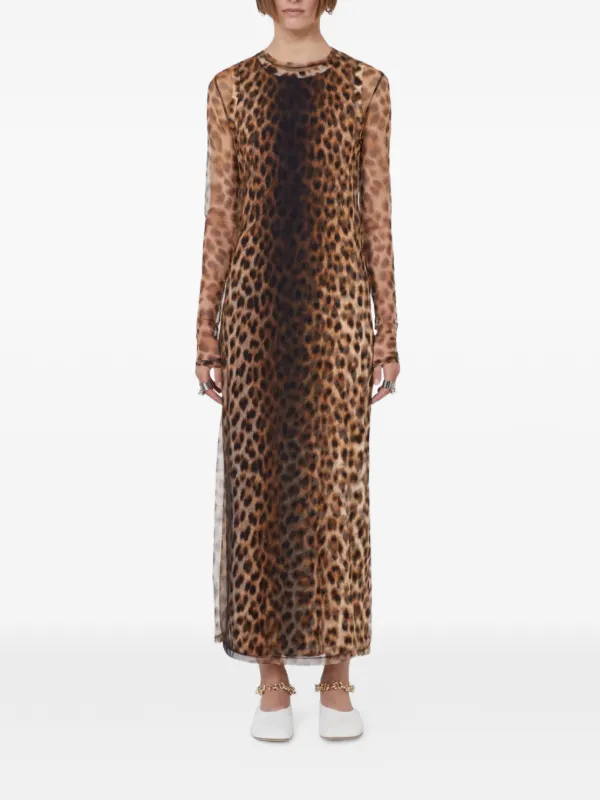 sportmax long sleeve dress Sportmax Leopard Print Long Sleeve Sheer Tulle Dress