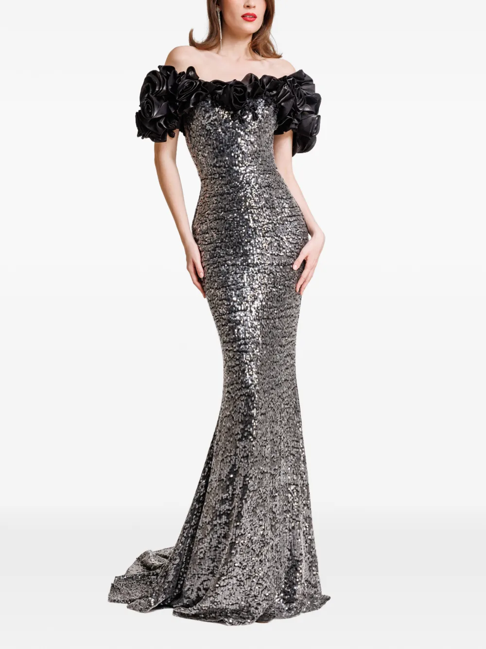 Gemy Maalouf Off-shoulder maxi-jurk met bloemenprint Grijs