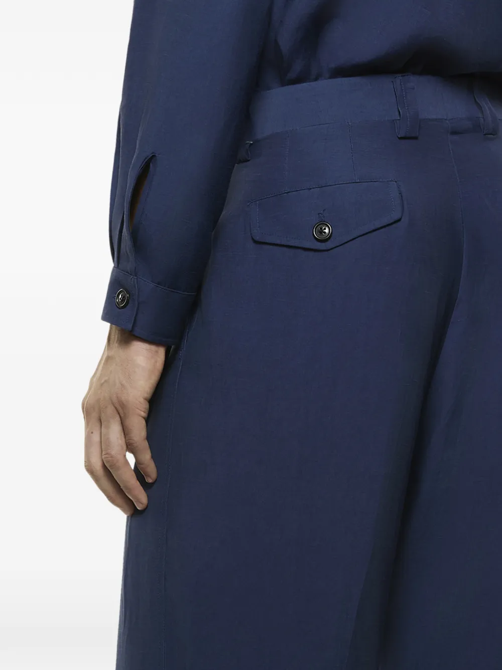 Laneus Broek met klepzak en knopen Blauw