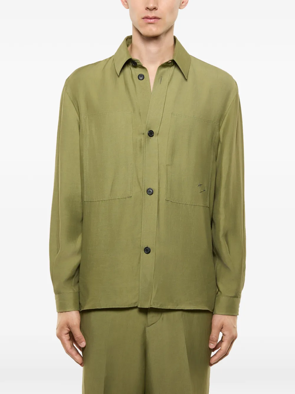  Laneus Button Embroidered Overshirt - Green 