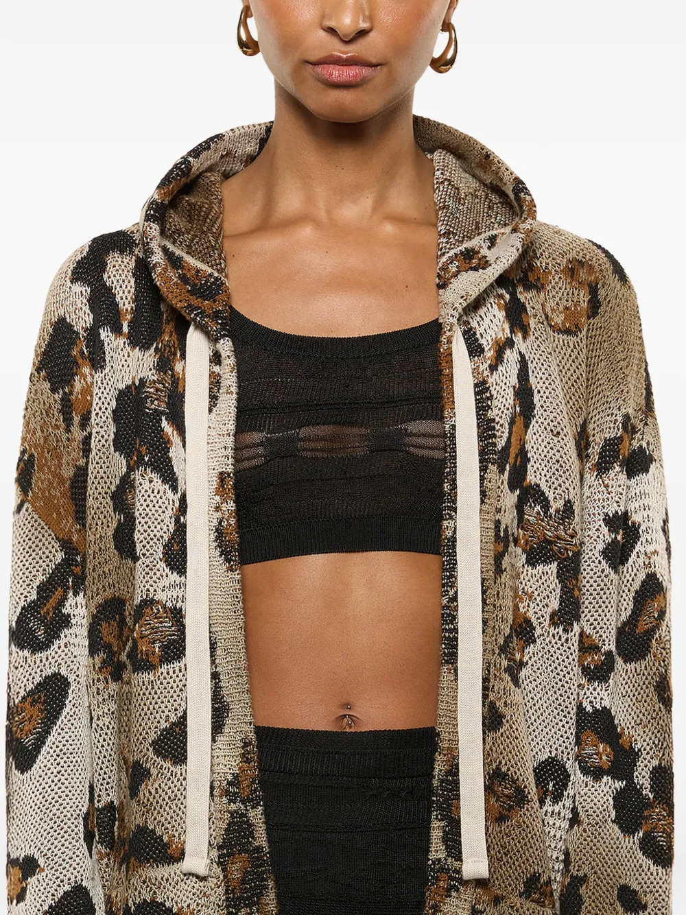 Laneus Vest met luipaardprint en capuchon Beige