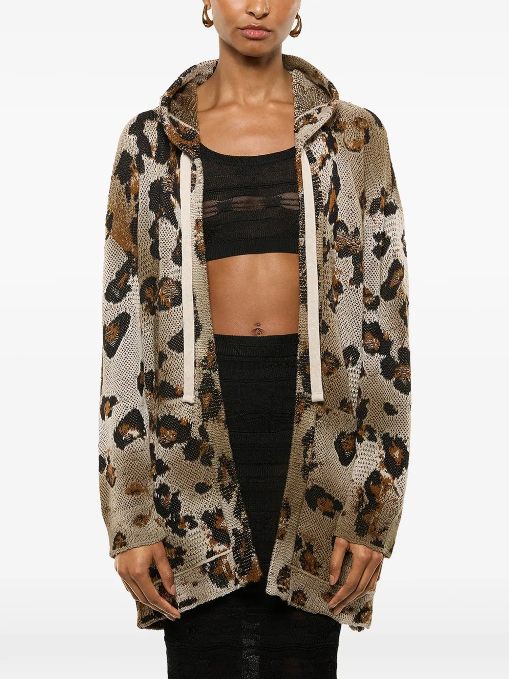  Laneus Hooded Leopard-print Cardigan - Neutrals 