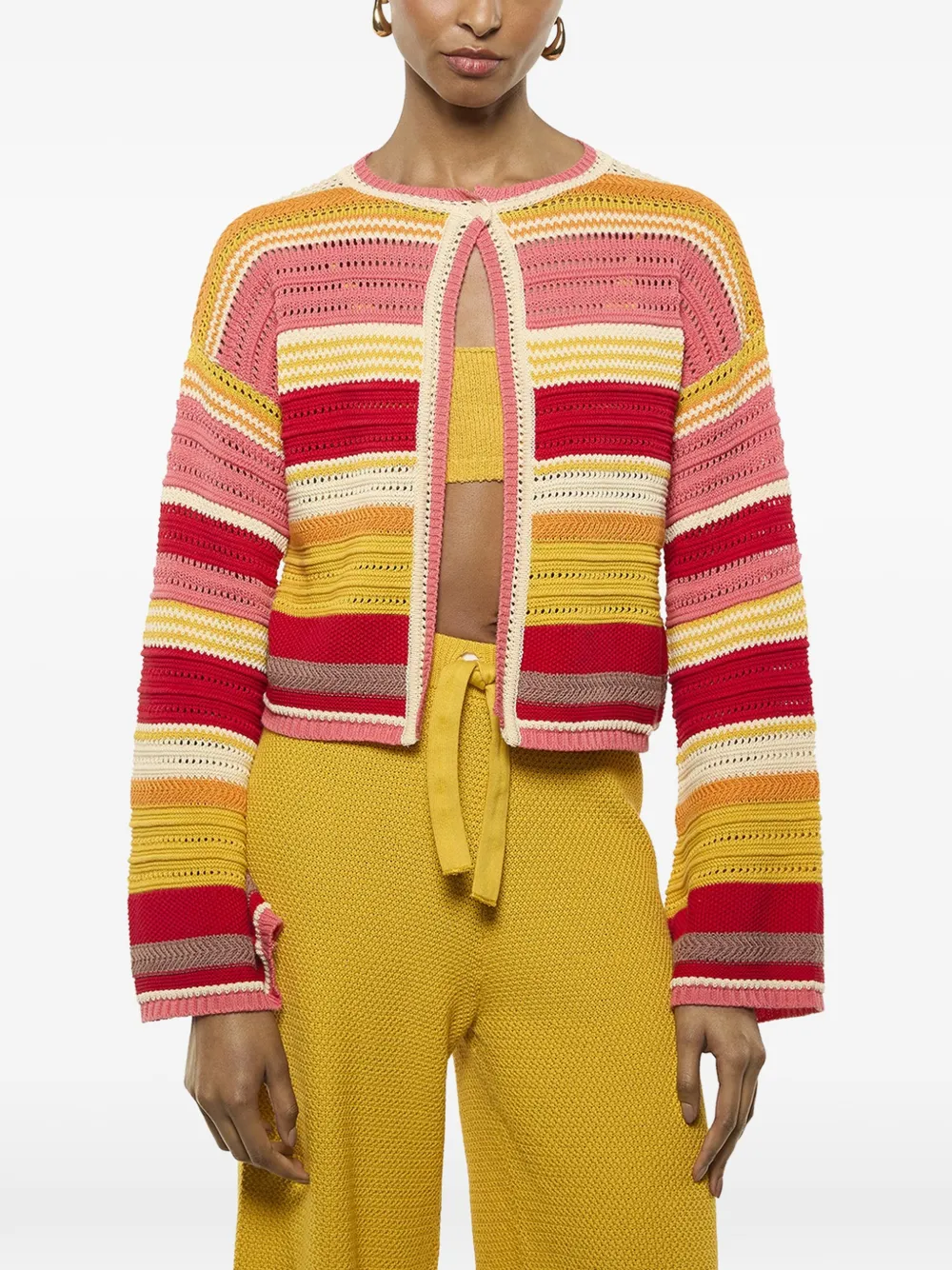  Laneus Striped-pattern Knitted Cardigan - Red 
