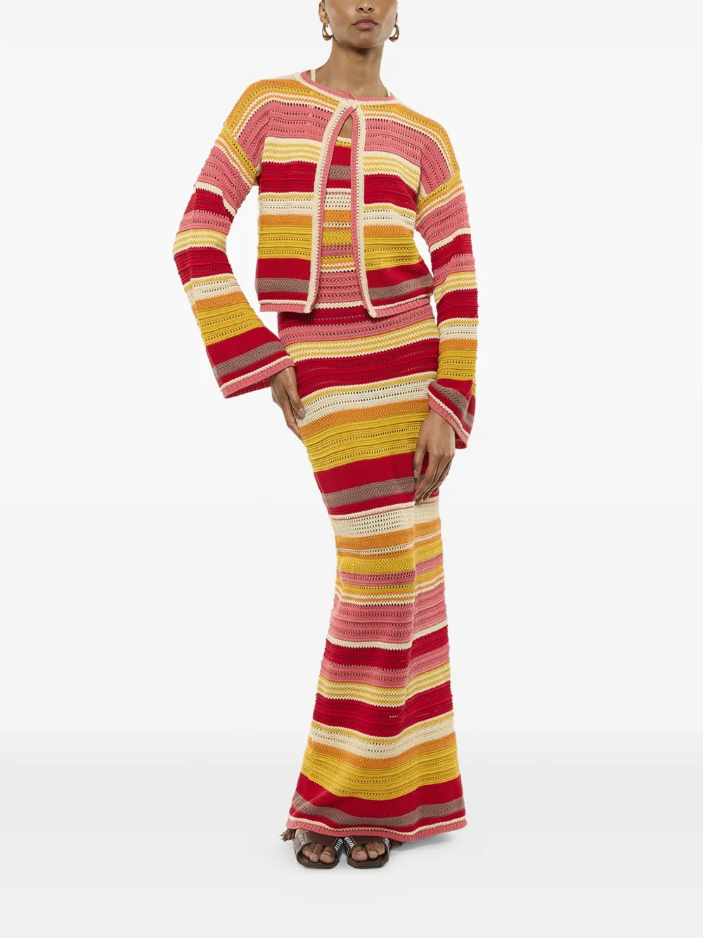  Laneus Striped-pattern Knitted Cardigan - Red 