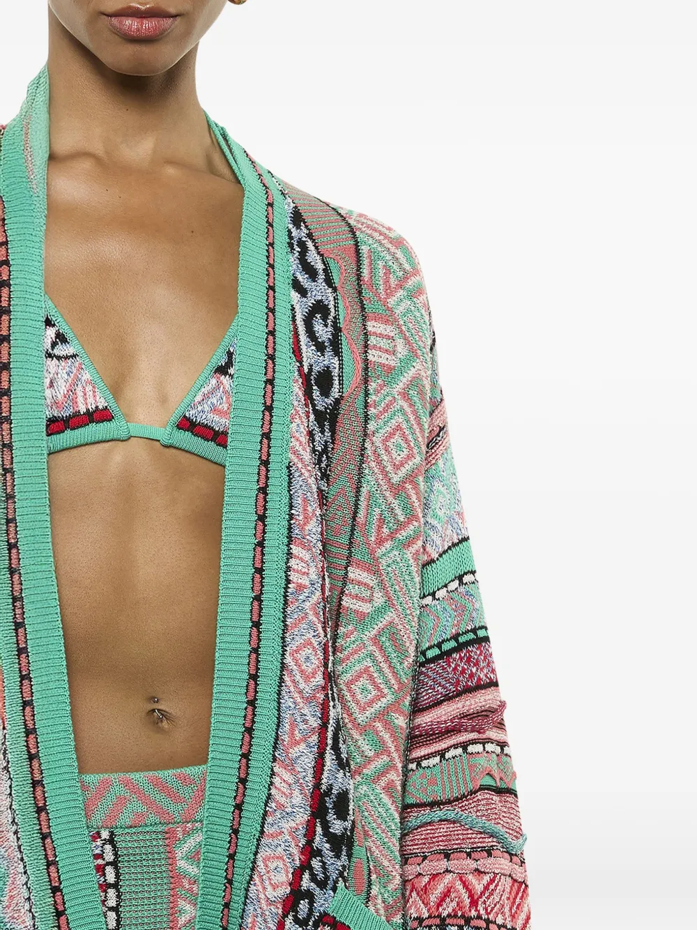 Open-Front Patterned Cardigan