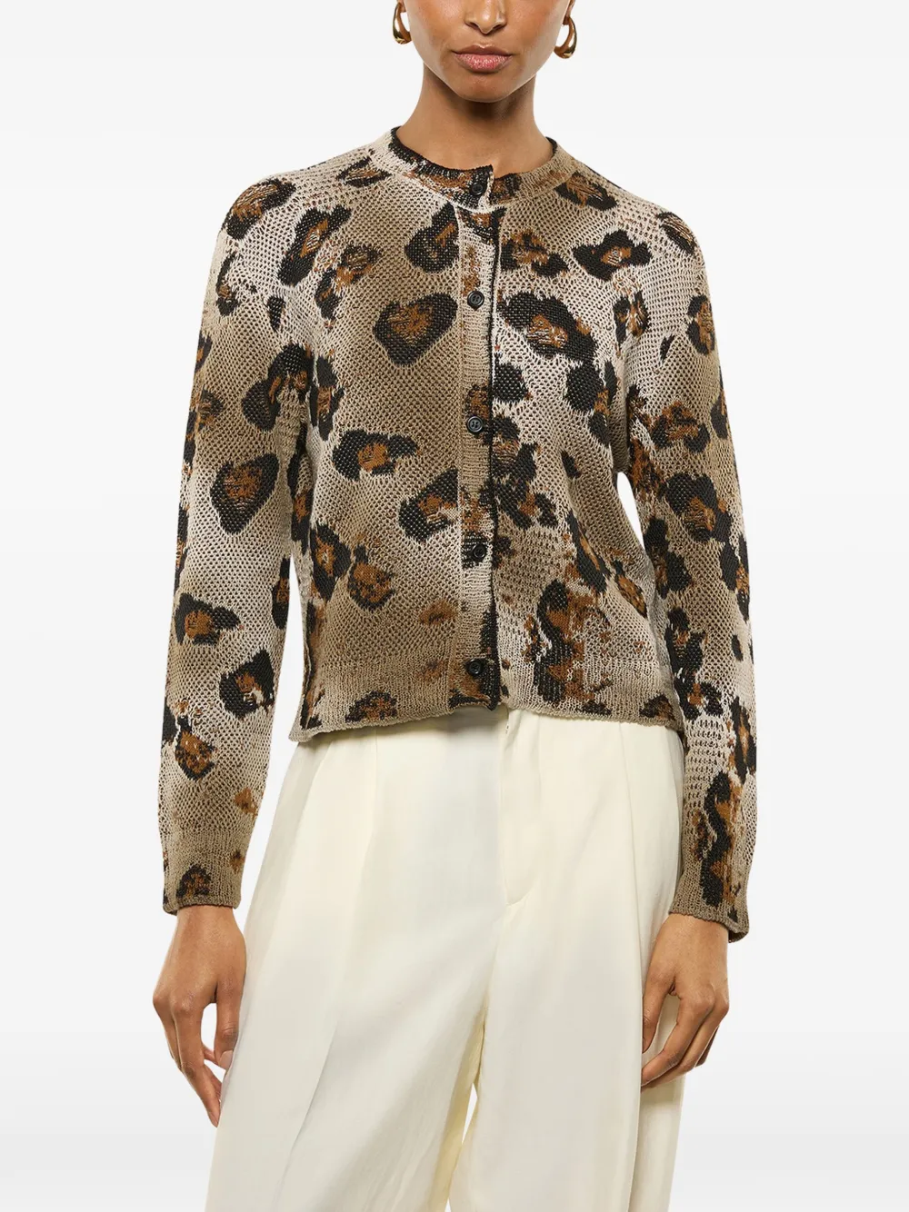  Laneus Leopard-pattern Cardigan - Neutrals 