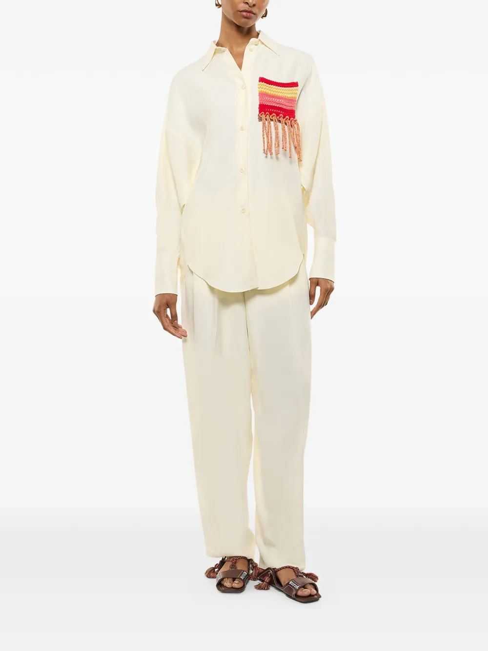  Laneus Fringed-pocket Shirt - Neutrals 