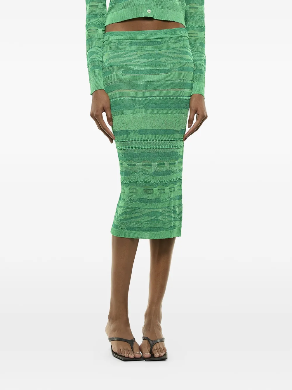 Laneus Knit Midi Skirt - Green 