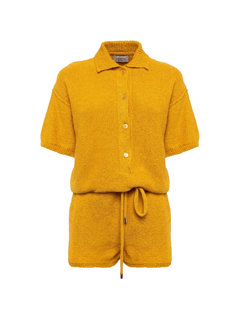 Laneus Button-front Knitted Playsuit In Yellow